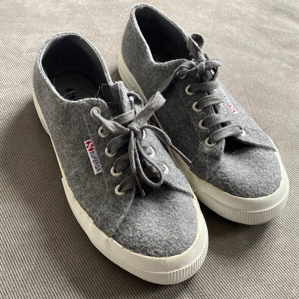 Superga shoes size 38 women’s size 7.5. Grey. Wool lined. Like new.